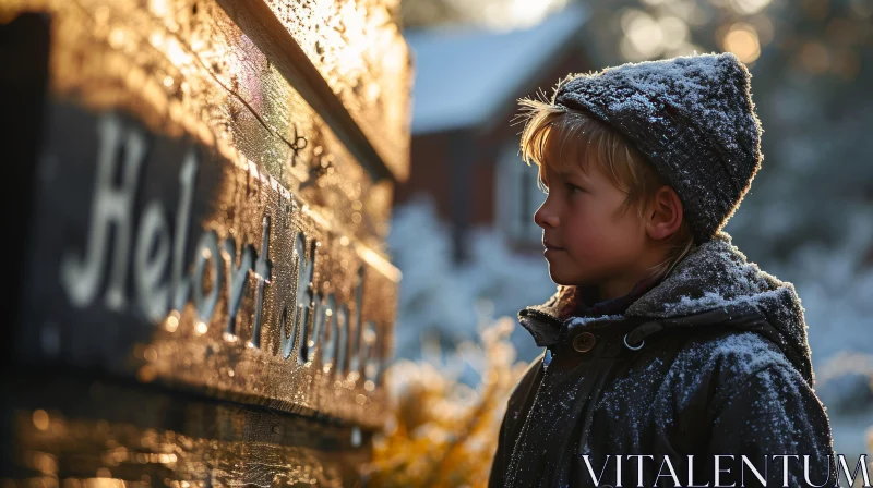 Winter Wonderland: Young Boy in Snowy Landscape AI Image