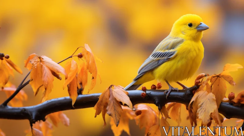 Yellow Bird on Tree Branch - Nature Photography AI Image