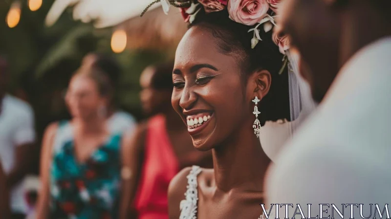Beautiful African-American Bride in White Wedding Dress AI Image