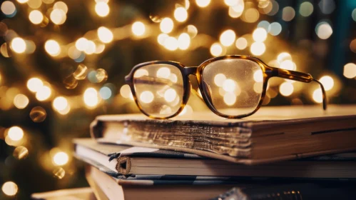 Brown Plastic-Framed Glasses on Stack of Old Books | Cozy Atmosphere