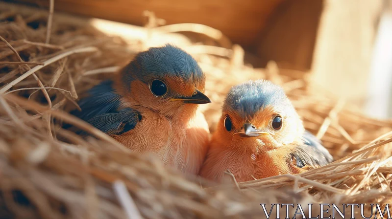 Close-up Baby Birds Nest Orange Blue AI Image