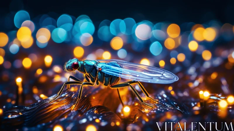 AI ART Detailed Close-Up Photograph of a Fly on Shiny Surface