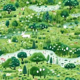 Enchanted Green Forest - Nature Illustration