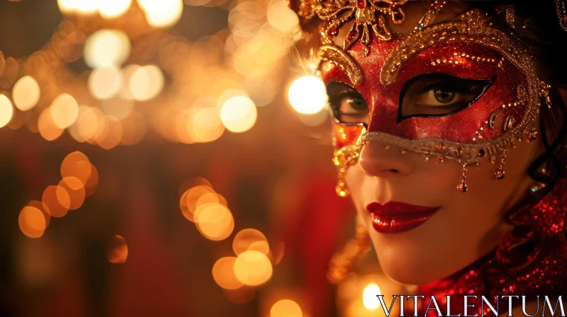 Enigmatic Beauty: Captivating Photo of a Young Woman in a Venetian Mask AI Image