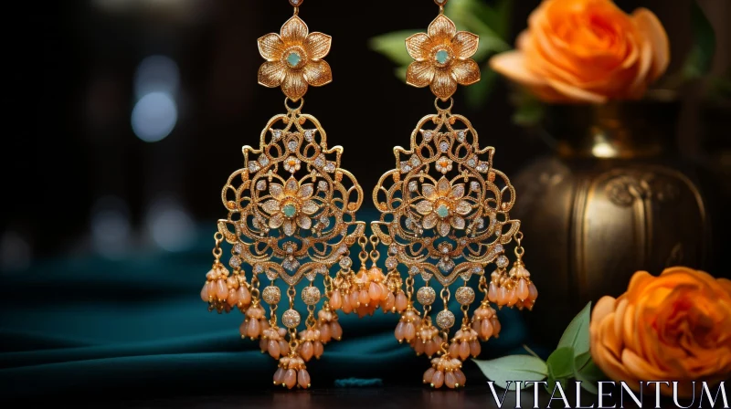 Exquisite Gold Flower Earrings with Gemstones AI Image