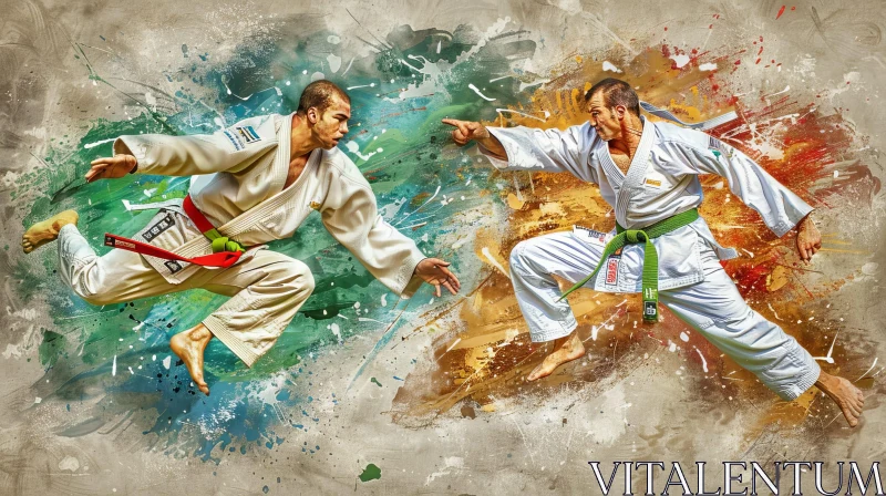 Intense Karate Match Between Two Men AI Image