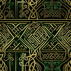 Intricate Celtic Knot Seamless Pattern in Green and Gold