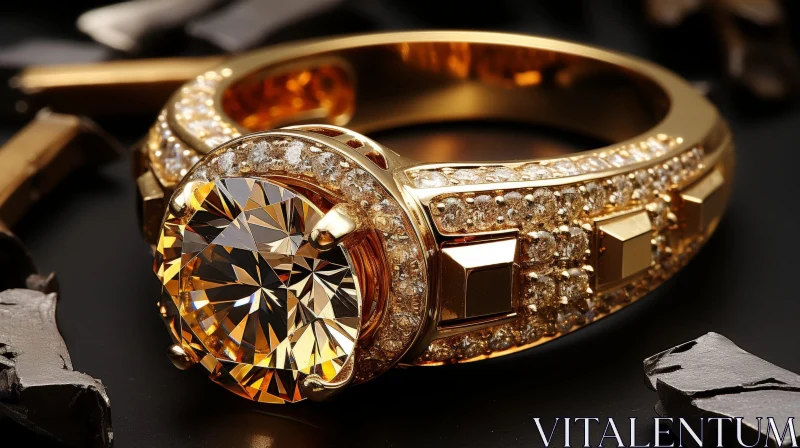 Luxurious Gold Ring with Yellow Diamond - Sparkling Jewelry AI Image