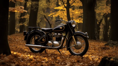 Motorcycle in Autumn Leaves - Timeless Elegance and Realistic Depictions