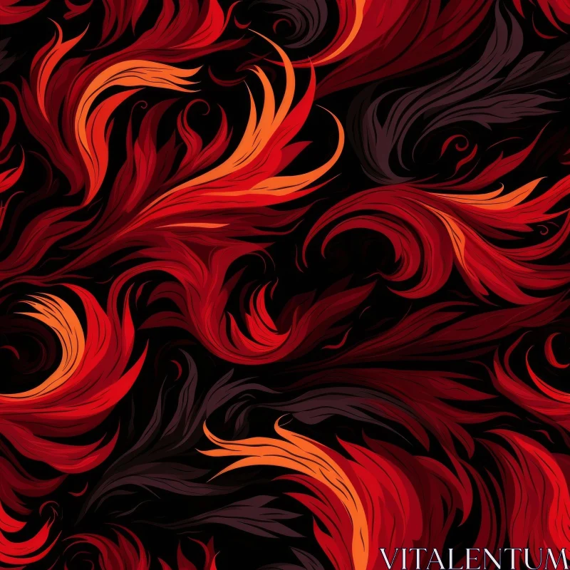 AI ART Red and Orange Curved Pattern on Black Background
