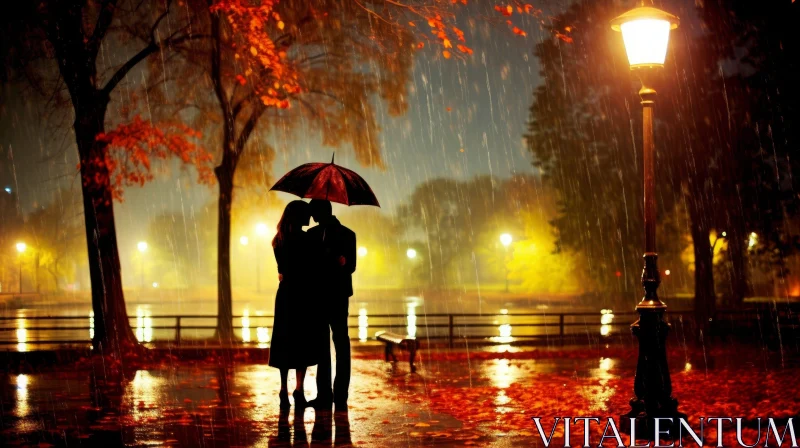 Romantic Couple Painting in Rain AI Image