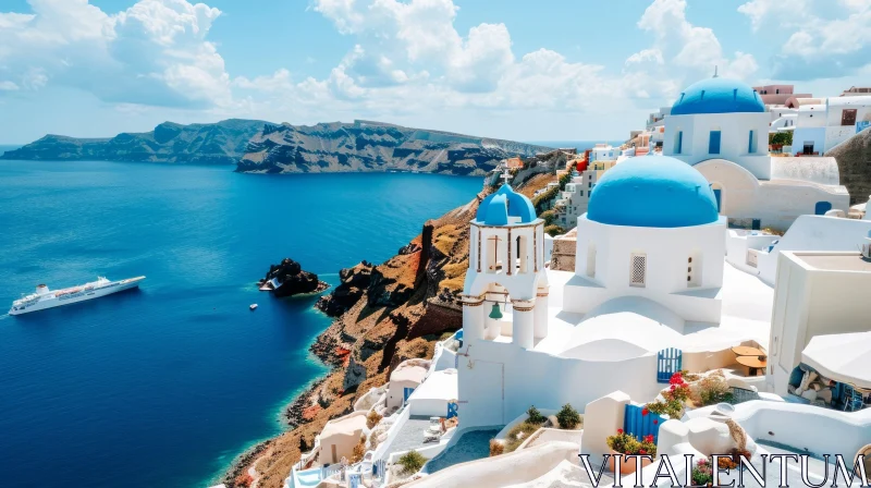 Santorini, Greece: A Captivating Seascape of Whitewashed Buildings and Azure Waters AI Image