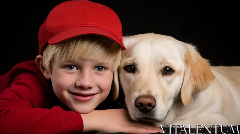 Young Boy with Dog - Heartwarming Image AI Image