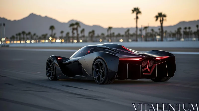 Black Futuristic Supercar Racing in Desert Landscape AI Image