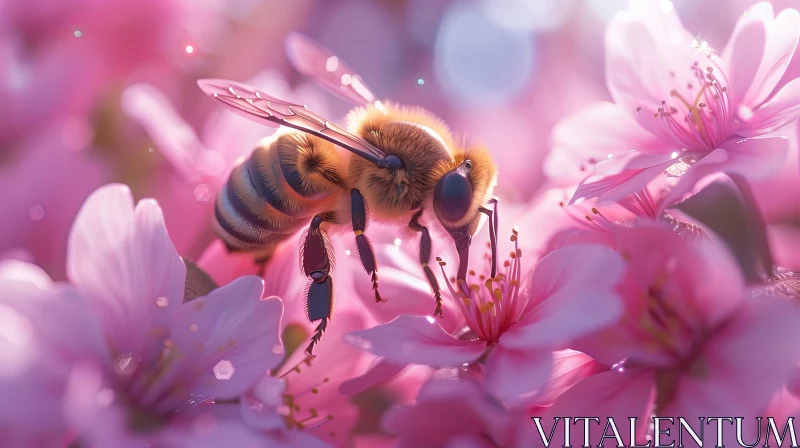 Close-Up Bee on Pink Flower AI Image