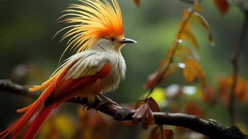 Colorful Crested Bird Perched on Branch