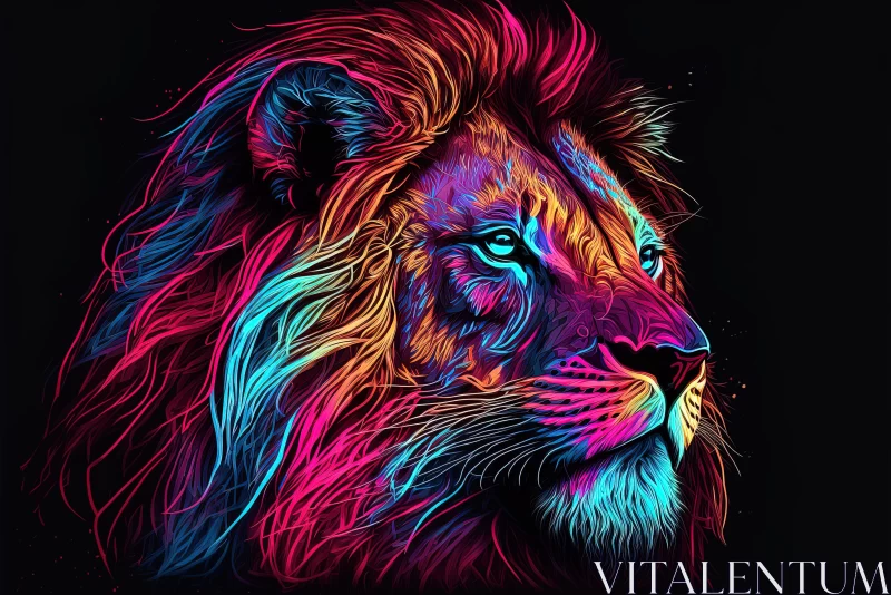Colorful Lion - Neon Realism Illustration - Highly Detailed Artwork AI Image