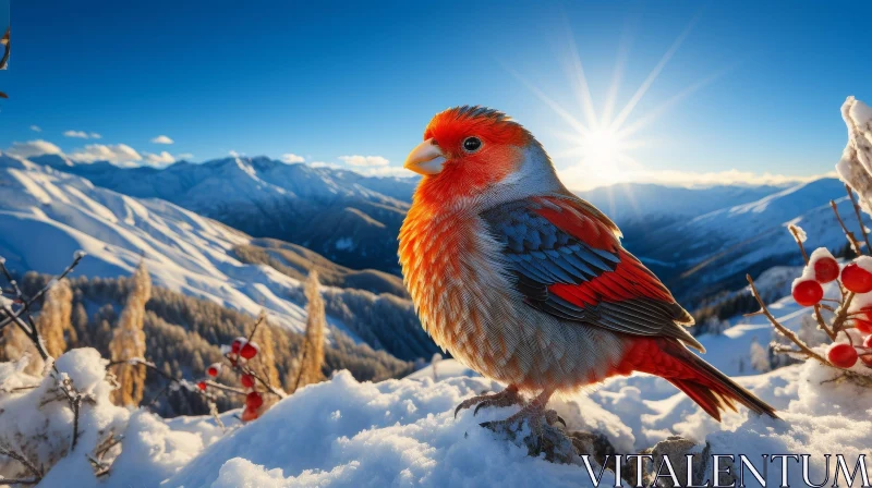 AI ART Curious Bird on Snowy Branch - Nature Image