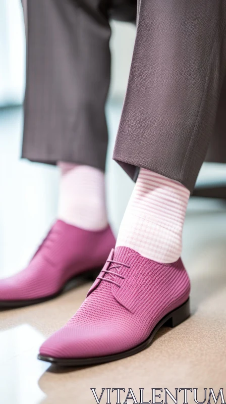 Fashionable Man in Gray Pants and Pink Striped Socks AI Image