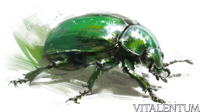 Green Beetle Digital Painting AI Image