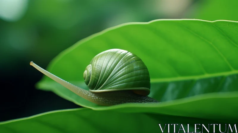 Green Snail on Leaf - Nature's Intricate Beauty Captured AI Image