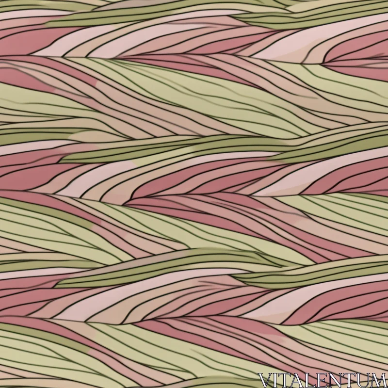 Hand-Drawn Waves Seamless Pattern in Pink, Green, Beige AI Image