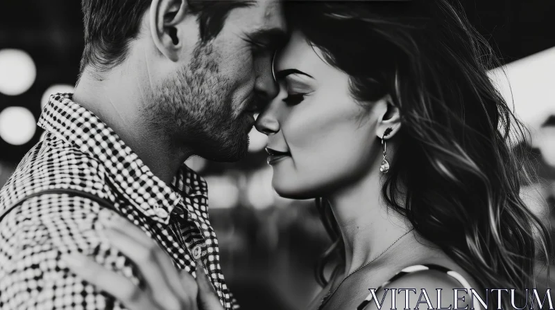 Intimate Black and White Portrait of Smiling Couple AI Image