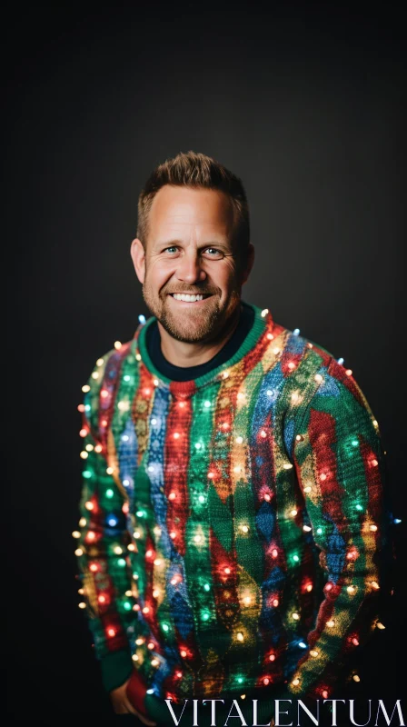 AI ART Joyful Christmas Man with Colorful Sweater and Lights