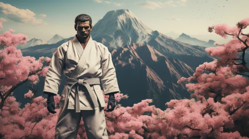 Karate Man in Mountain Landscape AI Image