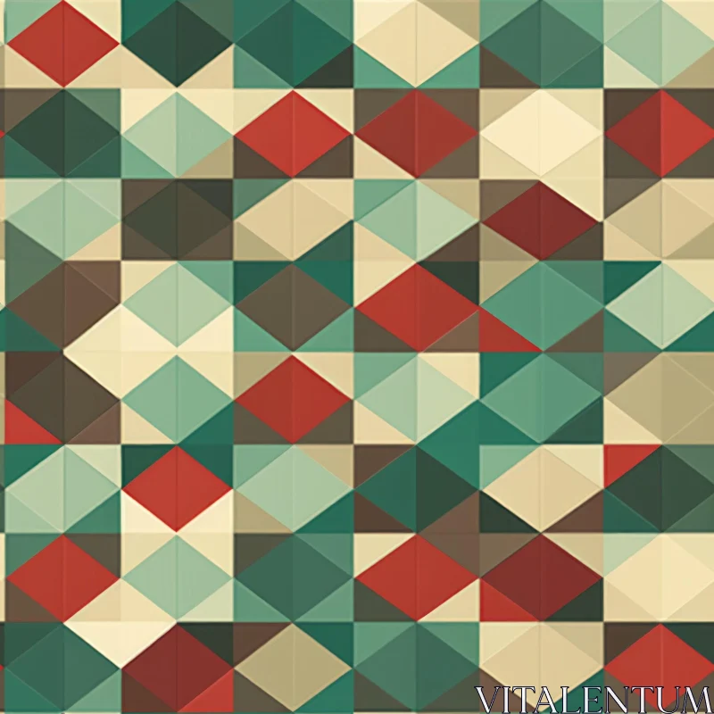 Retro Geometric Pattern in Red, Green, Brown, and Cream AI Image