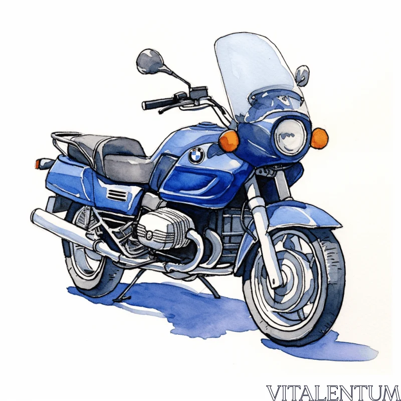 AI ART Stunning Watercolor Painting of a Motorcycle | Dark Blue and Shiny