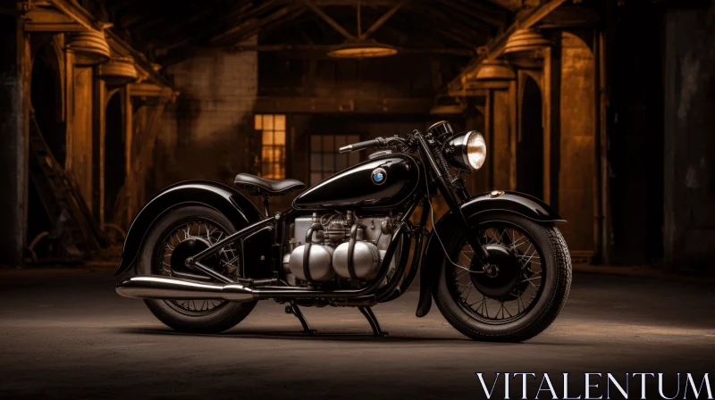 Vintage-Inspired Black Motorcycle in a Dark Room | Bold Curves and Elegance AI Image