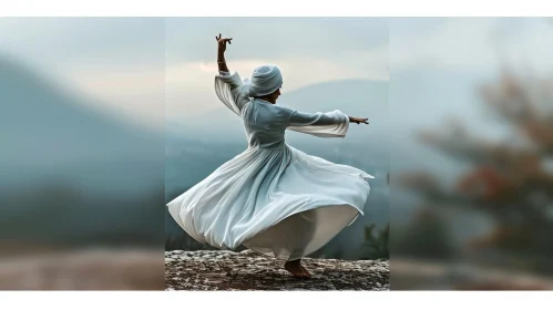 Whirling Dervish: Captivating Sufi Spiritual Dance in Mountainous Landscape