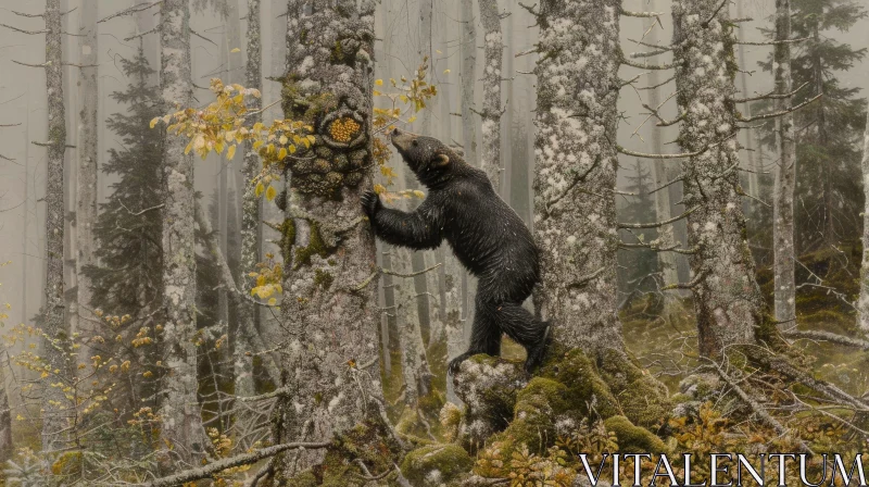 Black Bear in Forest Painting AI Image