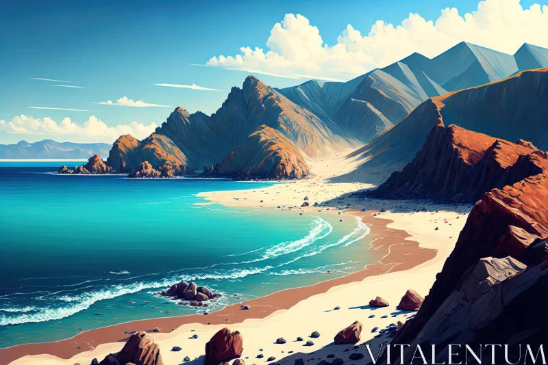 Captivating Nature Painting of a Beach and Mountains | Hyper-Detailed Illustrations AI Image