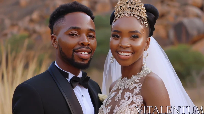 Capturing Love: A Beautiful Black Wedding Couple Embracing their Special Day AI Image