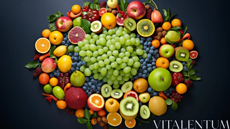 AI ART Colorful Circle of Fruits and Vegetables on Dark Blue Background