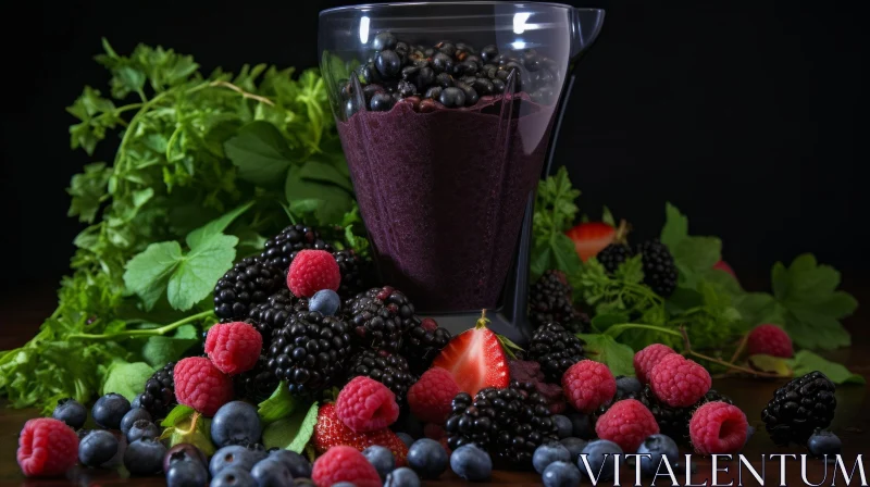 Delicious Purple Smoothie with Fresh Berries and Greens AI Image