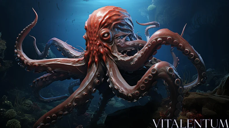 Giant Octopus Digital Painting - Mysterious Sea Creature Artwork AI Image