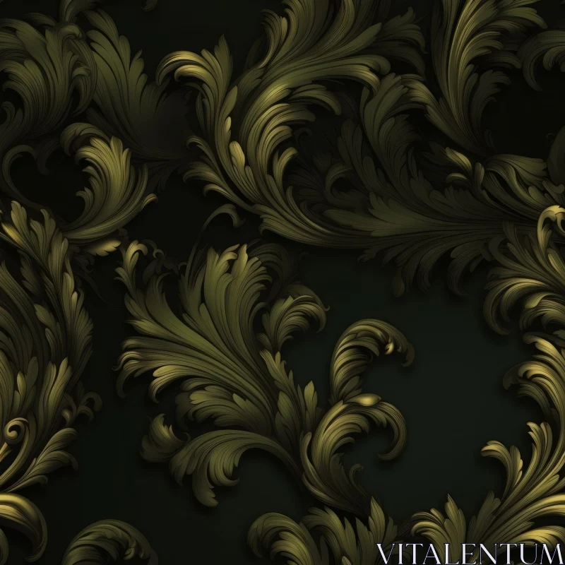 Golden Leaves Seamless Pattern on Dark Green Background AI Image