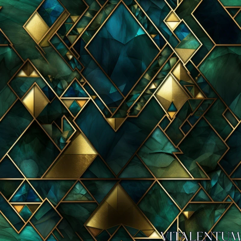 Luxurious Teal and Gold Geometric Diamond Pattern AI Image
