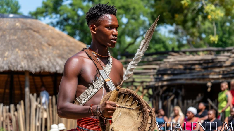 Powerful Portrait of a Young African Man in Traditional Attire AI Image