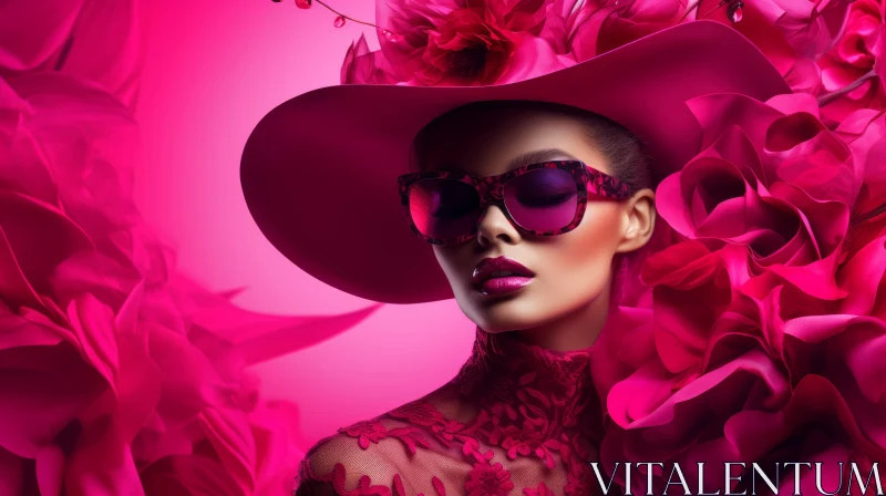 Stylish Woman in Pink Hat and Sunglasses AI Image