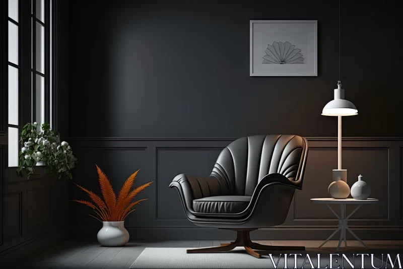 AI ART Black Room with Chairs and Plants: Realistic Art Deco Design