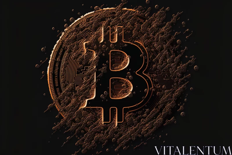 Brown and Chocolate Bitcoin on Black Background | Textured Impasto Layers AI Image