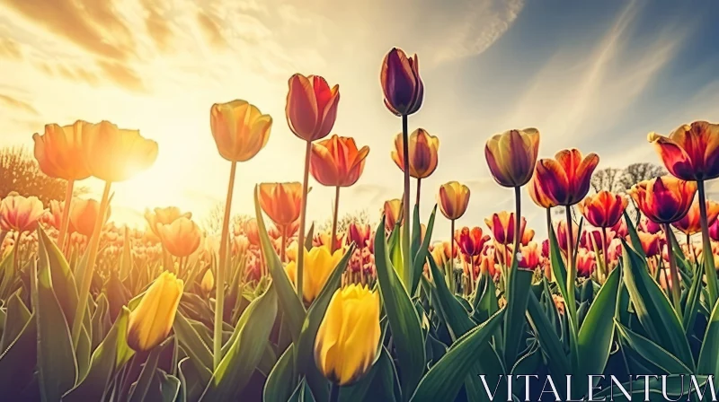 Captivating Field of Blooming Tulips: A Vibrant Landscape AI Image