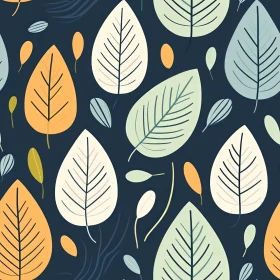 Colorful Leaves Seamless Pattern on Dark Blue Background