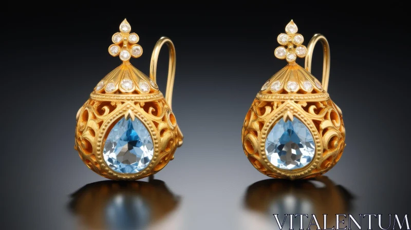 AI ART Exquisite Gold Teardrop Earrings with Blue Gemstones