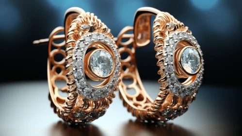 Exquisite Rose Gold Diamond Earrings on Dark Blue Background