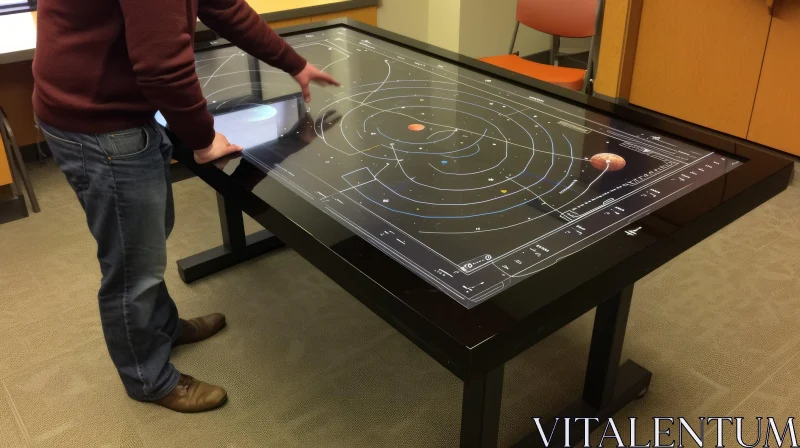 Innovative Technology: Interactive Table with Solar System Model AI Image